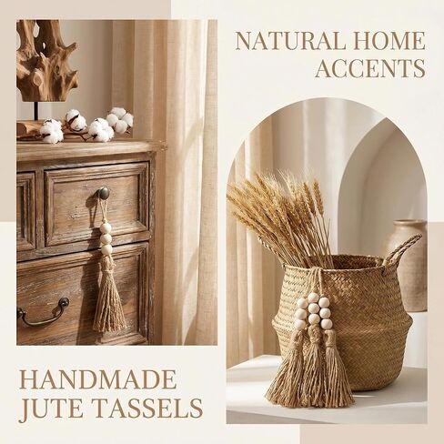 40 Pack Jute Tassels with Wood Beads, Tassels for Crafts, Natural Jute Rope and Wood Bead for Crafts, Bookmark Tassels,Tassels for Decoration​ DIY Craft Garland, Home Wedding Party Boho Decor in Saudi Arabia