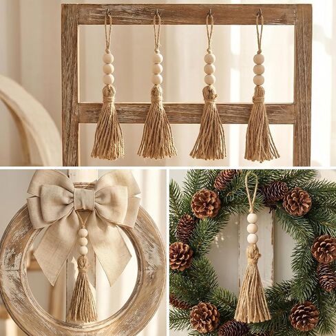 40 Pack Jute Tassels with Wood Beads, Tassels for Crafts, Natural Jute Rope and Wood Bead for Crafts, Bookmark Tassels,Tassels for Decoration​ DIY Craft Garland, Home Wedding Party Boho Decor in Saudi Arabia