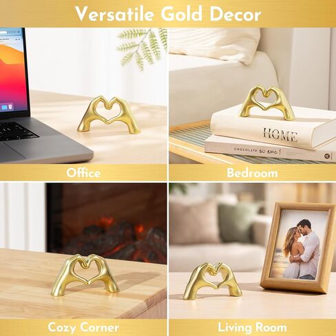 Gold Decor Living Room – Mini Small Heart Hands Sculpture – Shelf Decor Aesthetic – Cute Home Accent Table & Shelves – Love Statue - Gifts Girlfriend, Wife, Women, Teen Girls, Valentine (Gold, Mini) in Kuwait