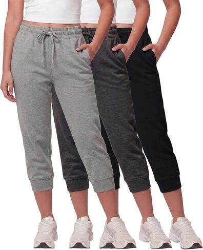 مجموعة Real Essentials 3 Pack: بنطال رياضي للجري من الصوف Capri Joggers Athletic Lounge Gym مع جيوب (متوفر في Plus) in Kuwait