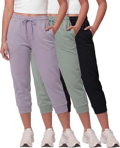 مجموعة Real Essentials 3 Pack: بنطال رياضي للجري من الصوف Capri Joggers Athletic Lounge Gym مع جيوب (متوفر في Plus) in Kuwait