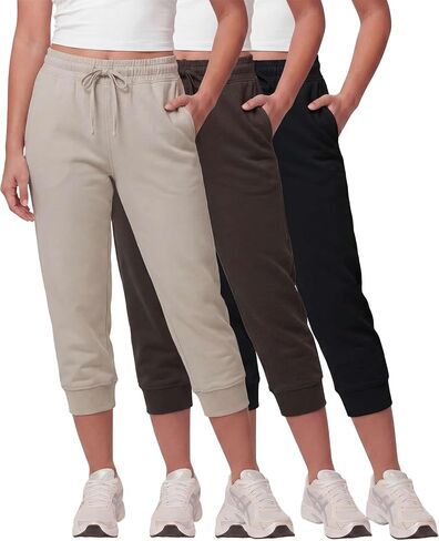 مجموعة Real Essentials 3 Pack: بنطال رياضي للجري من الصوف Capri Joggers Athletic Lounge Gym مع جيوب (متوفر في Plus) in Kuwait