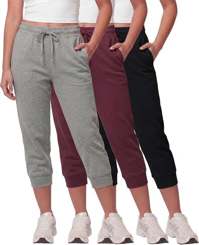 مجموعة Real Essentials 3 Pack: بنطال رياضي للجري من الصوف Capri Joggers Athletic Lounge Gym مع جيوب (متوفر في Plus) in Kuwait