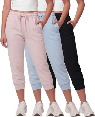مجموعة Real Essentials 3 Pack: بنطال رياضي للجري من الصوف Capri Joggers Athletic Lounge Gym مع جيوب (متوفر في Plus) in Kuwait