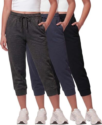مجموعة Real Essentials 3 Pack: بنطال رياضي للجري من الصوف Capri Joggers Athletic Lounge Gym مع جيوب (متوفر في Plus) in Kuwait
