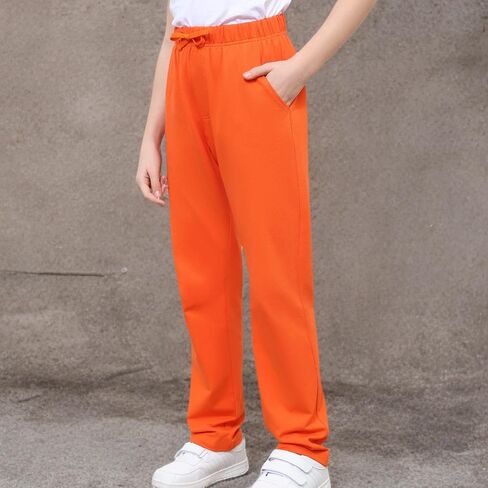 Kids Cotton Sweatpants Boys Soft Casual Straight Leg Athletic Pants with Drawstring and Pockets in Kuwait
