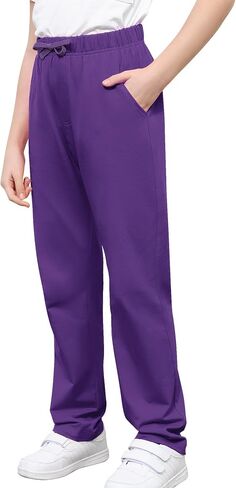 Kids Cotton Sweatpants Boys Soft Casual Straight Leg Athletic Pants with Drawstring and Pockets in Kuwait
