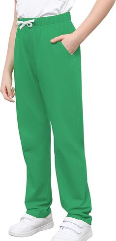 Kids Cotton Sweatpants Boys Soft Casual Straight Leg Athletic Pants with Drawstring and Pockets in Kuwait