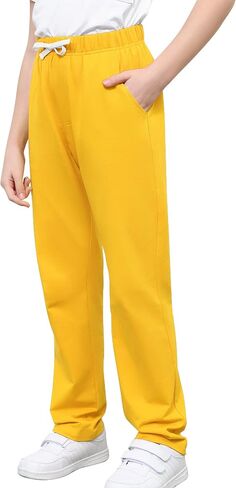 Kids Cotton Sweatpants Boys Soft Casual Straight Leg Athletic Pants with Drawstring and Pockets in Kuwait