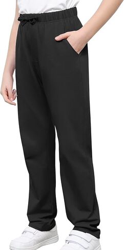 Kids Cotton Sweatpants Boys Soft Casual Straight Leg Athletic Pants with Drawstring and Pockets in Kuwait