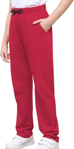Kids Cotton Sweatpants Boys Soft Casual Straight Leg Athletic Pants with Drawstring and Pockets in Kuwait