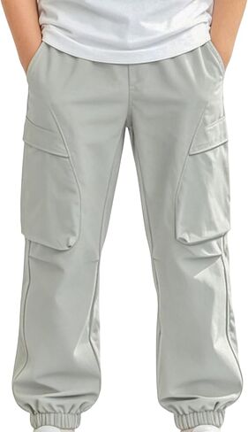 LUCKYLI Boys Pants, No-Roll Elastic Waistband, Nylon-Spandex, Tapered Cuffed Joggers for School & Play 4-12Y in Kuwait
