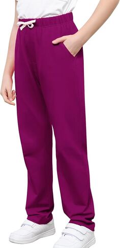 Kids Cotton Sweatpants Boys Soft Casual Straight Leg Athletic Pants with Drawstring and Pockets in Kuwait