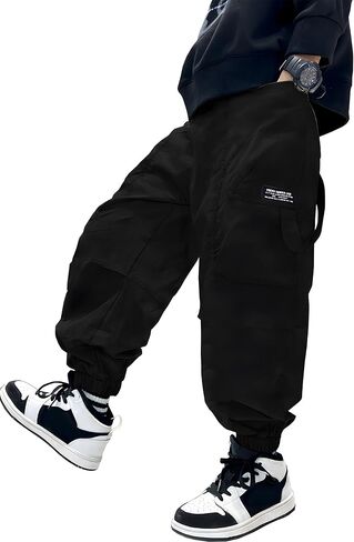 AOWKULAE Boys Cargo Jogger Pants Baggy Elastic Waist Trousers for Kids 5-14 Years in Kuwait