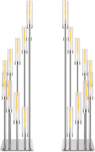 Baquler 2 Pcs 8 Arms Wedding Candelabras, 41.5" Tall Cluster Acrylic Candle Holders Floor Standing Candelabra Centerpieces with Clear Acrylic Shades for Flameless Candle (Gold) in Kuwait