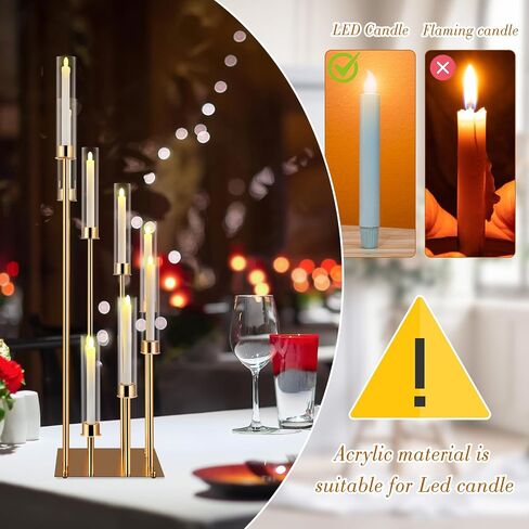 Baquler 2 Pcs 8 Arms Wedding Candelabras, 41.5" Tall Cluster Acrylic Candle Holders Floor Standing Candelabra Centerpieces with Clear Acrylic Shades for Flameless Candle (Gold) in Kuwait