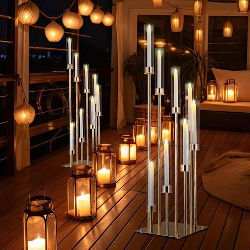 Baquler 2 Pcs 8 Arms Wedding Candelabras, 41.5" Tall Cluster Acrylic Candle Holders Floor Standing Candelabra Centerpieces with Clear Acrylic Shades for Flameless Candle (Gold) in Kuwait