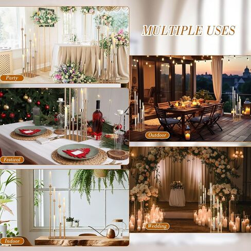 Baquler 2 Pcs 8 Arms Wedding Candelabras, 41.5" Tall Cluster Acrylic Candle Holders Floor Standing Candelabra Centerpieces with Clear Acrylic Shades for Flameless Candle (Gold) in Kuwait