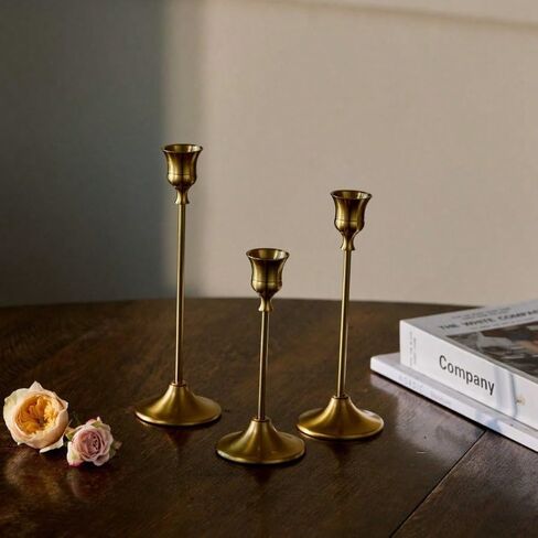 Elegant Metal Taper Candle Holders - 3 Pieces (S/M/L, Boxed) Metal Candle Stands, Table Centerpieces for Living Room, Dining Room, Wedding & Special Occasions in Kuwait