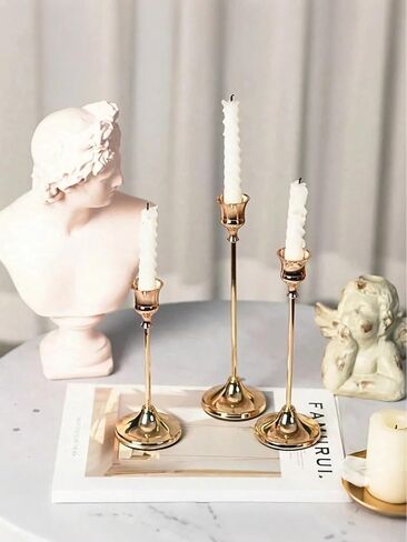 Elegant Metal Taper Candle Holders - 3 Pieces (S/M/L, Boxed) Metal Candle Stands, Table Centerpieces for Living Room, Dining Room, Wedding & Special Occasions in Kuwait