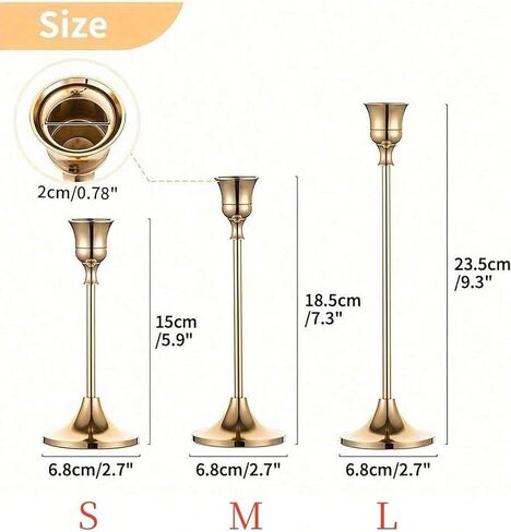 Elegant Metal Taper Candle Holders - 3 Pieces (S/M/L, Boxed) Metal Candle Stands, Table Centerpieces for Living Room, Dining Room, Wedding & Special Occasions in Kuwait