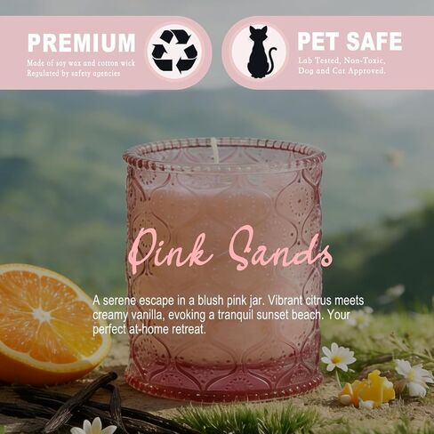 Pink Sands Scented Candle, Melon & Osmanthus Jar Candle Natural Soy Candles for Home Scented, 60 Hour Candle in Glass for Women, Friends, Family, Colleagues in Saudi Arabia