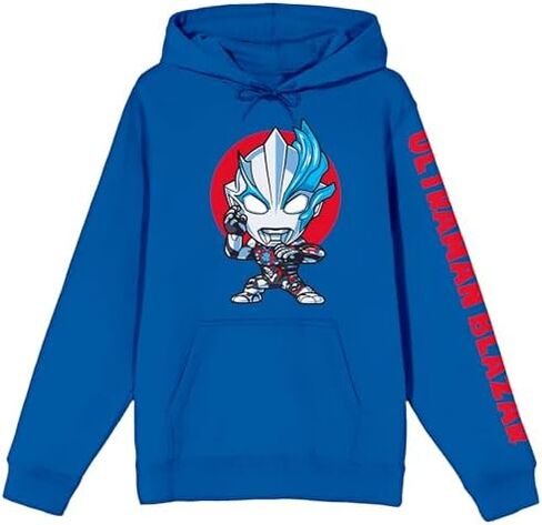 سويت شيرت بغطاء للرأس بأكمام طويلة باللون الأزرق الملكي للبالغين من Bioworld Ultraman Chibi Hero in Kuwait