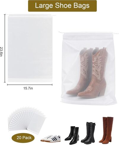 20 Pcs Travel Shoe Bags Large Mens Shoes Cowboy Boots 15.7"*23.6" Tall Boot Bags for Travel Waterproof Portable Drawstring Travel Shoe Storage Bag for Men and Women (20, 15.7 * 23.6inch) in Saudi Arabia