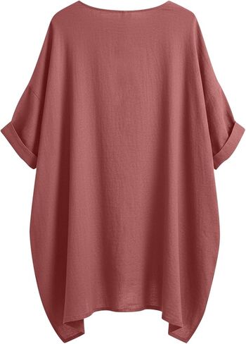 Cotton Linen Tops for Women Dressy Casual Loose Shirts Oversized Business Casual T Shirts Blouses with Pockets in Kuwait