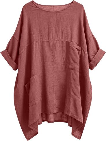 Cotton Linen Tops for Women Dressy Casual Loose Shirts Oversized Business Casual T Shirts Blouses with Pockets in Kuwait