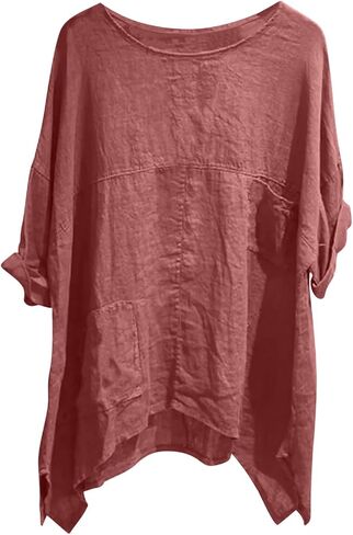Cotton Linen Tops for Women Dressy Casual Loose Shirts Oversized Business Casual T Shirts Blouses with Pockets in Kuwait