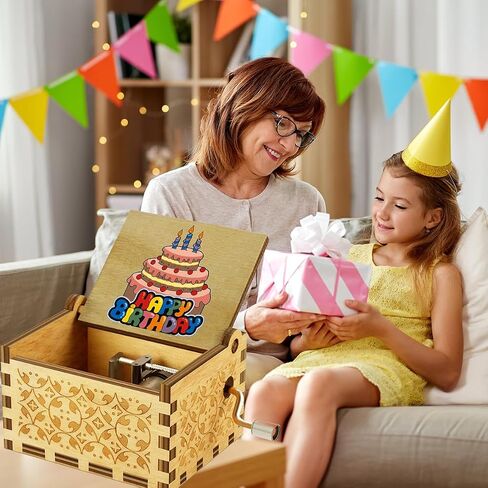 Muzero Music Box Birthday Gift for Women, Happy Birthday Gifts for Daughter Son Wife Friends Girlfriend Mom Sister Wooden Hand Crank Musical Box Play Happy Birthday to You in Saudi Arabia