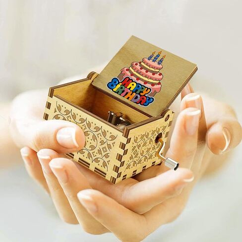 Muzero Music Box Birthday Gift for Women, Happy Birthday Gifts for Daughter Son Wife Friends Girlfriend Mom Sister Wooden Hand Crank Musical Box Play Happy Birthday to You in Saudi Arabia