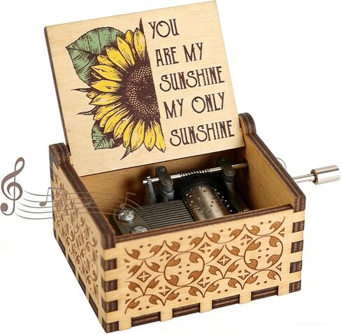 صندوق موسيقى LunaMelody You are My Sunshine، صندوق موسيقى خشبي مكرنك يدويًا، هدية عيد ميلاد، تذكار خاص، هدية فريدة من نوعها، ديكور منزلي على شكل عباد الشمس، You My Sunshine in Kuwait