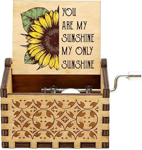 صندوق موسيقى LunaMelody You are My Sunshine، صندوق موسيقى خشبي مكرنك يدويًا، هدية عيد ميلاد، تذكار خاص، هدية فريدة من نوعها، ديكور منزلي على شكل عباد الشمس، You My Sunshine in Kuwait