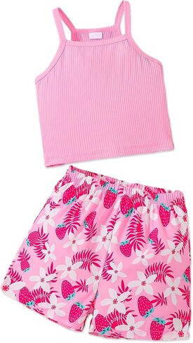 Doresbebe Toddler Girls Summer Clothes 2 Piece Outfits Tank Tops Sleeveless Shirt Floral Shorts Hawaiian Clothing Sets in Kuwait