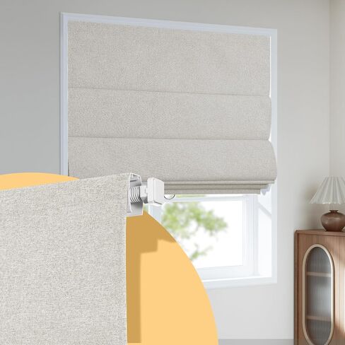 Boolegon No Drill Roman Shades for Windows, Cordless Blackout Window Shades with UV Protection, Easy Install for Indoor Windows,Living Room,Bathroom, Bedroom, Beige, 70" W X 72" H in Saudi Arabia