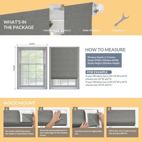 Boolegon No Drill Roman Shades for Windows, Cordless Blackout Window Shades with UV Protection, Easy Install for Indoor Windows,Living Room,Bathroom, Bedroom, Beige, 70" W X 72" H in Saudi Arabia