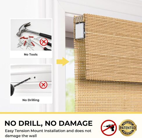 UNISHADES No Drill Cordless Bamboo Roman Shades, 46.5×64 in, Carbonized | Natural material, Light Filtering, Easy Install in Kuwait