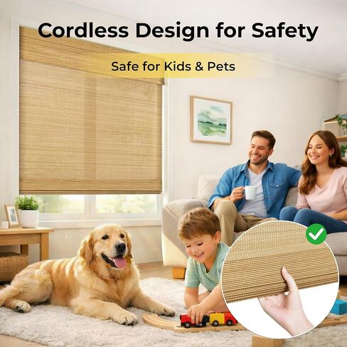 UNISHADES No Drill Cordless Bamboo Roman Shades, 46.5×64 in, Carbonized | Natural material, Light Filtering, Easy Install in Kuwait