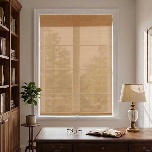 Cordless Bamboo Roman Shades, Light Filtering Woven Wood Window Blinds with Valance for Living Room, Bedroom, Kitchen, Home Office, 34" Wx48 H in Saudi Arabia