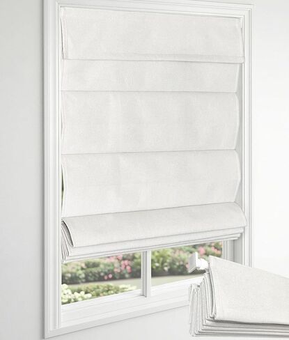 No Drill Roman Shades, Blackout Cordless Roman Shades for Indoor Windows, Thermal Insulated Room Darkening Fabric Blinds for Bedroom & Living Room, 36" W x 64" H, Off White in Saudi Arabia