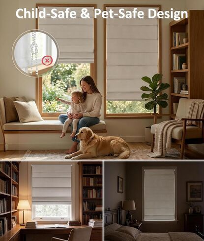 No Drill Roman Shades, Blackout Cordless Roman Shades for Indoor Windows, Thermal Insulated Room Darkening Fabric Blinds for Bedroom & Living Room, 36" W x 64" H, Off White in Saudi Arabia