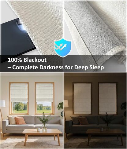 No Drill Roman Shades, Blackout Cordless Roman Shades for Indoor Windows, Thermal Insulated Room Darkening Fabric Blinds for Bedroom & Living Room, 36" W x 64" H, Off White in Saudi Arabia