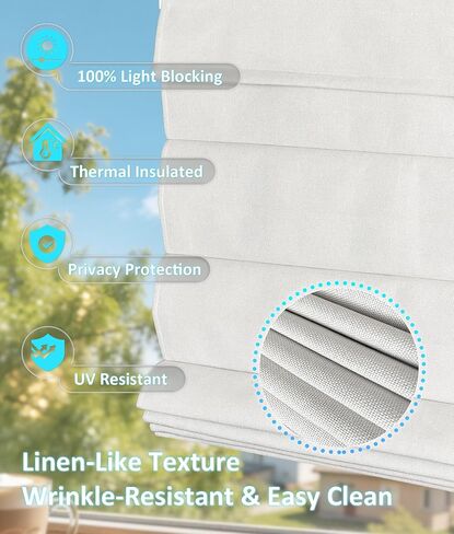 No Drill Roman Shades, Blackout Cordless Roman Shades for Indoor Windows, Thermal Insulated Room Darkening Fabric Blinds for Bedroom & Living Room, 36" W x 64" H, Off White in Saudi Arabia