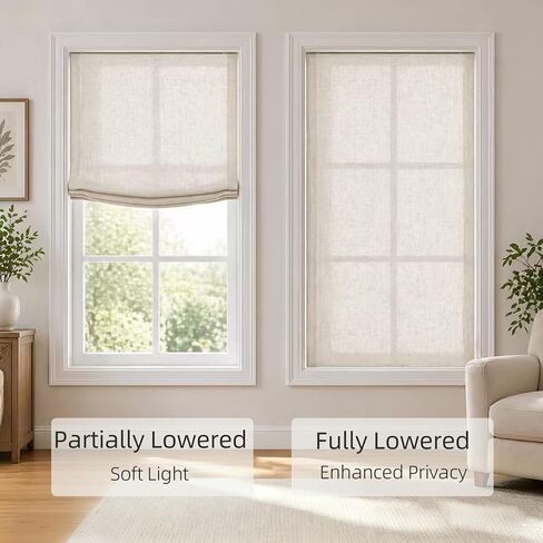 Everyday Celebration Soft Linen Blend Cordless Relaxed Roman Shade, European Classic Light Filtering Window Treatment for Home, 34" W x 64" H, Natural in Kuwait