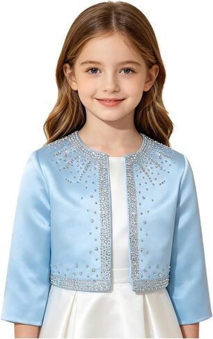 Flower Girls Dress Coat 3/4 Sleeve Bolero Sparkly Rhinestones Cardigan Birthday Party Dress Cover up Outerwear in Saudi Arabia