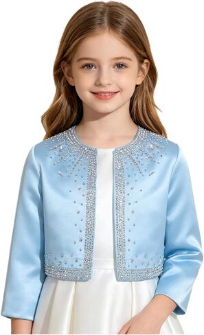 Flower Girls Dress Coat 3/4 Sleeve Bolero Sparkly Rhinestones Cardigan Birthday Party Dress Cover up Outerwear in Saudi Arabia
