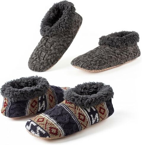 Cozylook 2-Pack Men's Soft Sole Slippers, Cozy Fuzzy Sock Shoes with Non-Slip Grippers, Unique Gifts in Saudi Arabia