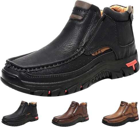 Men's Mid-top Outdoor Chukka Boots,Vintage Comfort Leather Arch Support Non-Slip Slip On Hiking Casual Shoes in Saudi Arabia